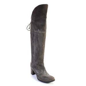 K King Womens Suede Almond Toe Block Heel Over The Knee Boots Gray Size 7US 37EU